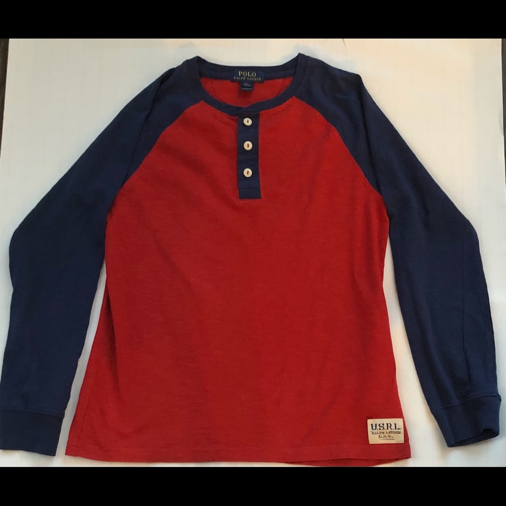 Ralph Lauren Boys  Size L 14/16 Long Sleeve Red Crew Neck Casual 100% Cotton